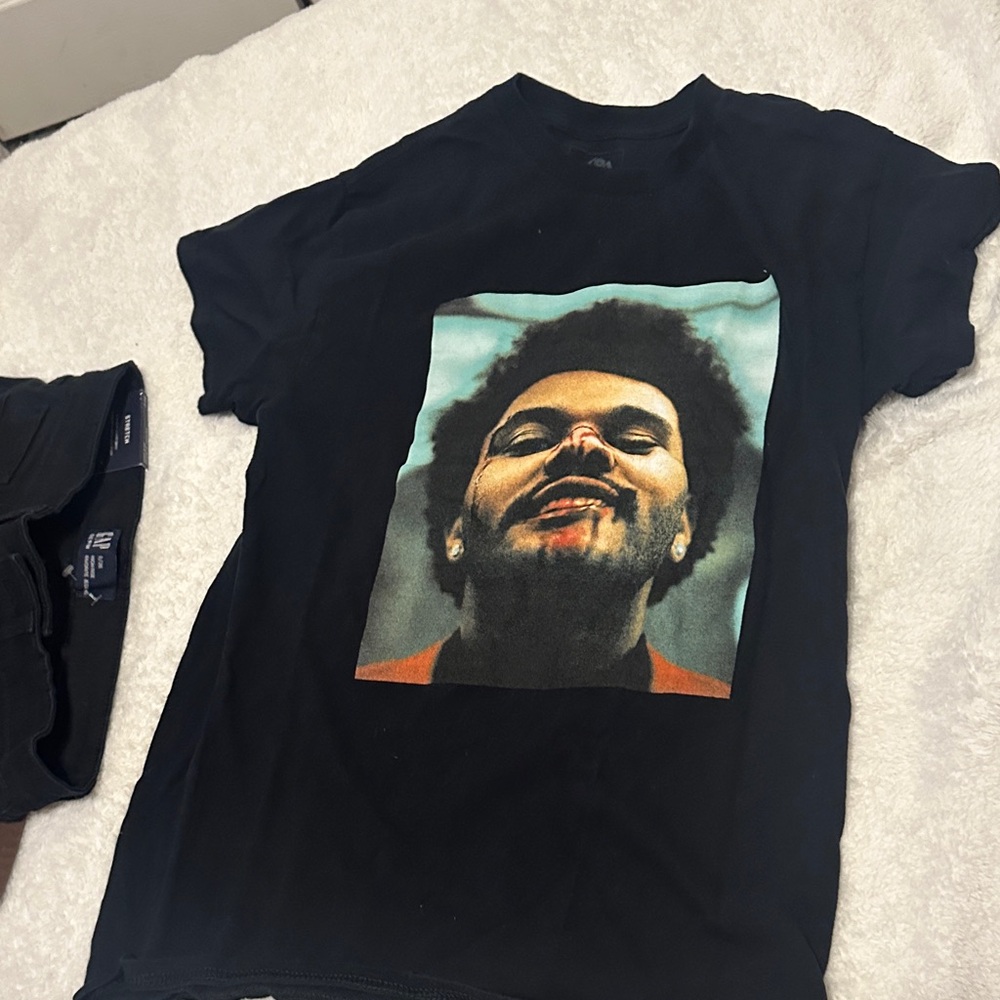 Black Graphic Tee with Bold Portrait